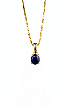 Vedh. 14 karat safir 3,5x4,5mm m/sølvforg. kæde, fra L&G