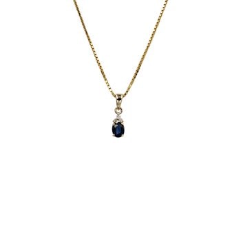 Vedhæng 14 karat guld  safir med brill 0,03 carat WSI  med sølv forgyldt kæde, fra L&G