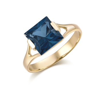 9 kt Guld ring med 8 mm blå London Topas