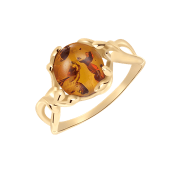 Elegant guldring med stor ravfarvet sten og snoet design, fra Støvring Design.