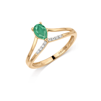 8 karat guldring med smaragd & zirkonia