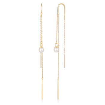 8 karat guld ørehængere med perle og kædedesign, fra Støvring