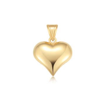 Guld hjertevedhæng med glat overflade og dybde. Har en løkke til kæde. Fra Støvring Design.