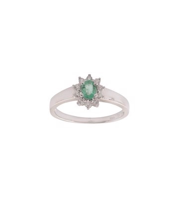 Ring roset 14 karat hvidguld med smaragd og brillanter 0,14 WSI, fra L&G