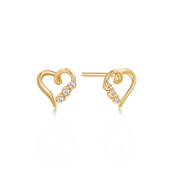 14 karat guld hjerteørestikker med zirkoner i den ene side, fra Støvring Design