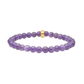 Lilla ametystarmbånd med 6mm perler og en enkelt gulddetalje i midten. Enkel og elegant stil.