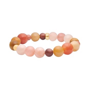 Farverigt armbånd med 12mm perler i nuancer af pink, brun, gul og guld fra Heinzendorff.