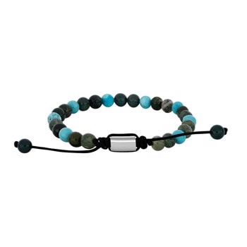 SON armbånd moss agate/turkis og stål 6mm, fra Son of Noa