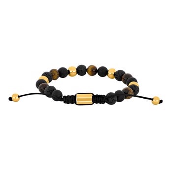 SON armbånd sort agate/lava/tigerøje og IP gold, fra Son of Noa
