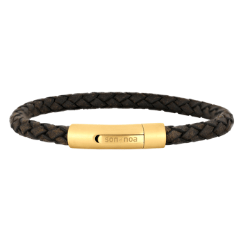 SON armbånd mørkebrun kalveskind 19cm IPG, fra Son of Noa