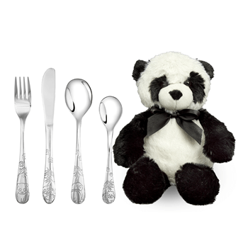 Rustfrit stål bestik m/ panda inkl. bamse, fra Noa Kids