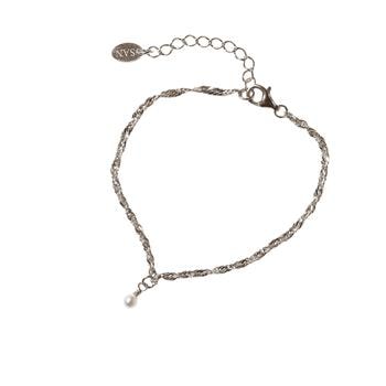 Armbånd i Rhodineret Sterlingsølv med Ferskvandsperle 18+4cm, fra San - Links of Joy