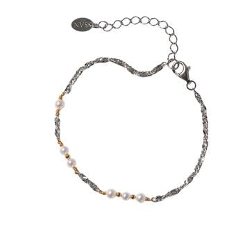 Armbånd & halskæde i sterlingsølv rhodineret/forgyldt med ferskvandsperler 42+8cm, fra San - Links of Joy