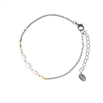 Rhodineret/forgyldt armbånd med Ferskvandsperler 18+4 cm, fra San - Links of Joy