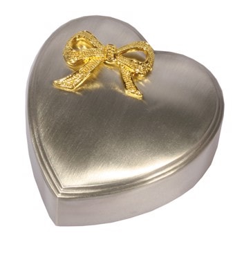 Fortinnet smykkeskrin m. forgyldt sløjfe 8X8cm, fra Noa Kids