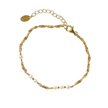 Armbånd & halskæde i forgyldt sterlingsølv med ferskvandsperler 42+8cm, fra San - Links of Joy