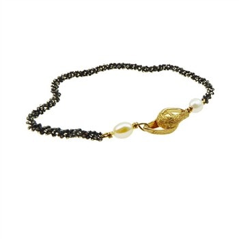Armbånd - Oxyderet m.Magnetlås & Hvide Ferskvandsperler 21 cm, fra San - Links of Joy
