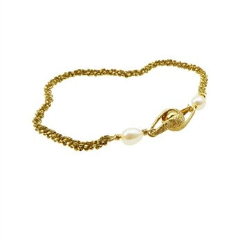 Armbånd - Forgyldt m.Magnetlås & Hvide Ferskvandsperler. 21 cm, fra San - Links of Joy