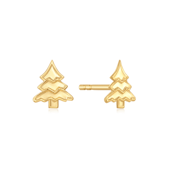 Guldfarvede ørestikker formet som små juletræer med zigzag-detaljer. Elegant og festligt design.