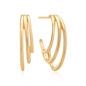 Sølvforgyldte ørestikker med tre glatte ringe, elegant og skinnende design fra Støvring Design.