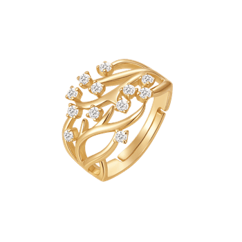 Sølvforgyldt ring med vinstok-design, små runde sten og åbent, luftigt udseende fra Støvring Design.