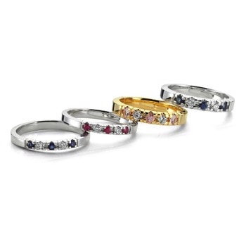 14 kt alliance ringe, fra Promise Colour serien med farverige sten og diamanter, fra Nuran