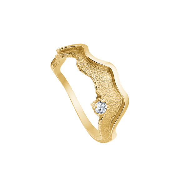 Randers Sølv's Håndlavet fingerring i 14 kt guld med lille brilliant - 8 mm