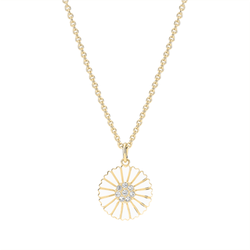 Lund Copenhagen Marguerit halskæde 18 mm forgyldt sølv zirkonia