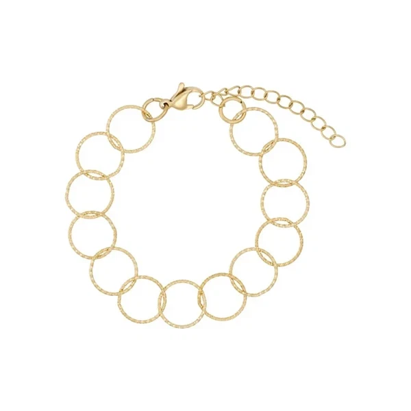 Armbånd i stål med fine ringe, belagt med 14 K guld