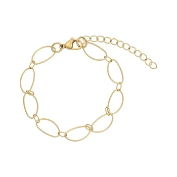Armbånd i stål med fine ovale ringe, belagt med 14 K guld