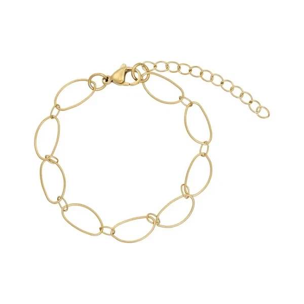 Armbånd i stål med fine ovale ringe, belagt med 14 K guld