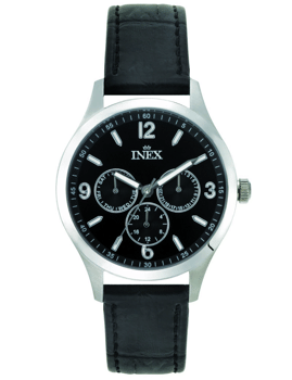 A12162S5I, INEX HERREUR-STÅL MED REM + DATO Quartz Herre m/rem