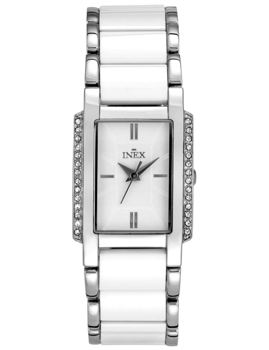 A64135S0I, INEX DAMEUR-STÅL/KERAMIK MED LÆNKE Quartz Dame m/lænke
