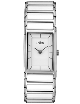 A64153S0I, INEX DAMEUR-STÅL/HVID KERAMIK LÆNKE Quartz Dame m/lænke