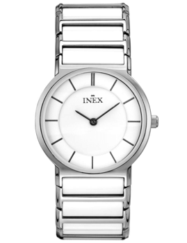A64155S0I, INEX DAMEUR-STÅL MED HVID KERAMIK Quartz Dame m/lænke