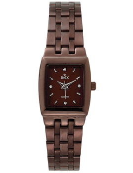 A69322BR1I, INEX DAMEUR-BRUN STÅL MED 4 DIAMANTER Quartz Dame m/lænke
