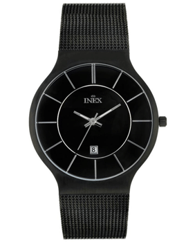 A69424SS5I, INEX HERREUR-SORT STÅL MED LÆNKE Quartz Herre m/lænke