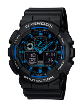 G-Shock sort resin med stål quartz multifunktion (5081) Herre ur fra Casio, GA-100-1A2ER