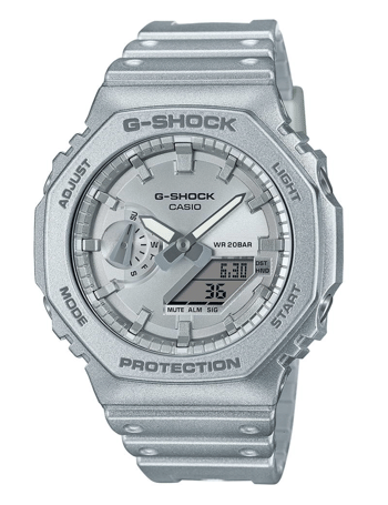 Robust Casio G-Shock ur med gråt analog-digitalt display, oktagonal kant og holdbar rem.
