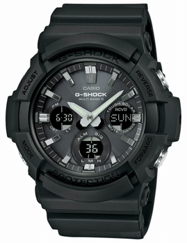 G-Shock mat sort resin med stål Radio styret og solar powered quartz Herre ur fra Casio, GAW-100B-1AER