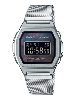 Vintage Sølv rustfrit stål Batteridrevet quartz Dame ur fra Casio, A1000M-1BEF
