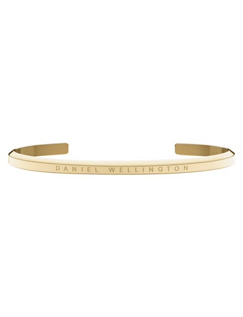 Guldfarvet armbånd med inskriptionen "DANIEL WELLINGTON". Elegant og minimalistisk design.