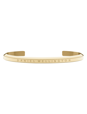 Elegant guldarmbånd med indgraveret "DANIEL WELLINGTON". Enkel og stilfuld åbning i siderne.