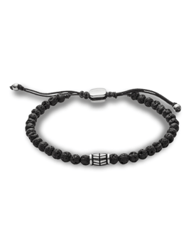 Fossil Jewelry armbånd med sorte perler og sølvfarvet justerbar lukning.