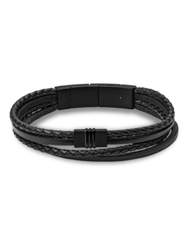 Sort Fossil armbånd med flere strenge, inkl. en flettet, og et minimalistisk design.