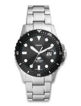 Fossil FS6032 herreur med sort urskive, stålrem, datovisning og vandmodstand til 100m.
