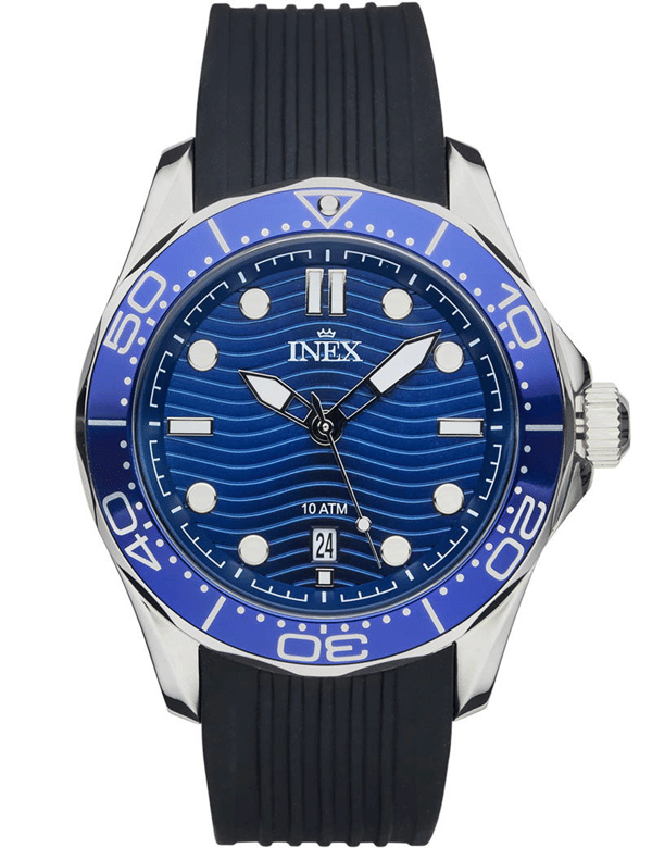 A12182S8I, INEX HERRE STÅL M/REM BLÅ Quartz Herre m/rem