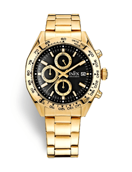 A69534-1D5I, INEX HERRE DOUBLE SPORT CHRONO M LÆNKE DATO SORT BEZEL Quartz Herre m/lænke