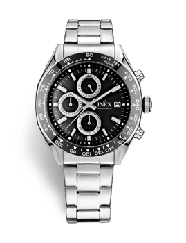 A69534-1S5I, INEX HERRE STÅL SPORT CHRONO 10ATM M LÆNKE DATO SORT BEZEL Quartz Herre m/lænke