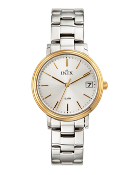 A12180B4I, INEX DAME BICOLOR DATO 10ATM M LÆNKE Quartz Dame m/lænke